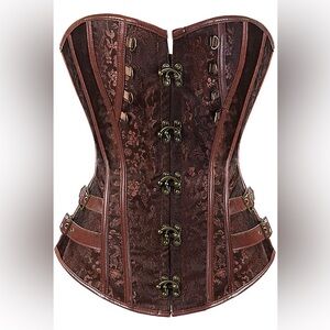 Sexy Women Steampunk Brown Underbust Overbust Corset Top Waist Training Bustier